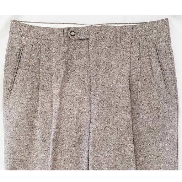 Canali Milano Mens Cashmere Wool  Flecked Pleated Pants Trousers Brown 56 NWOT - Picture 2 of 11
